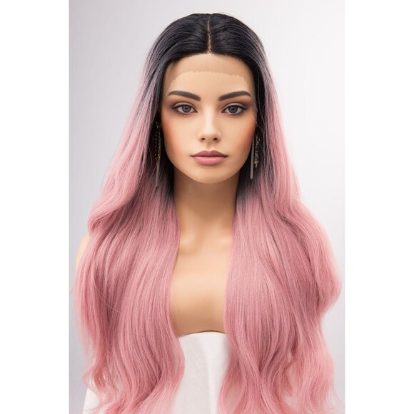 24" Pastel Pink Ombre Lace Front Wavy Wig | Kelly - Picture 9 of 11